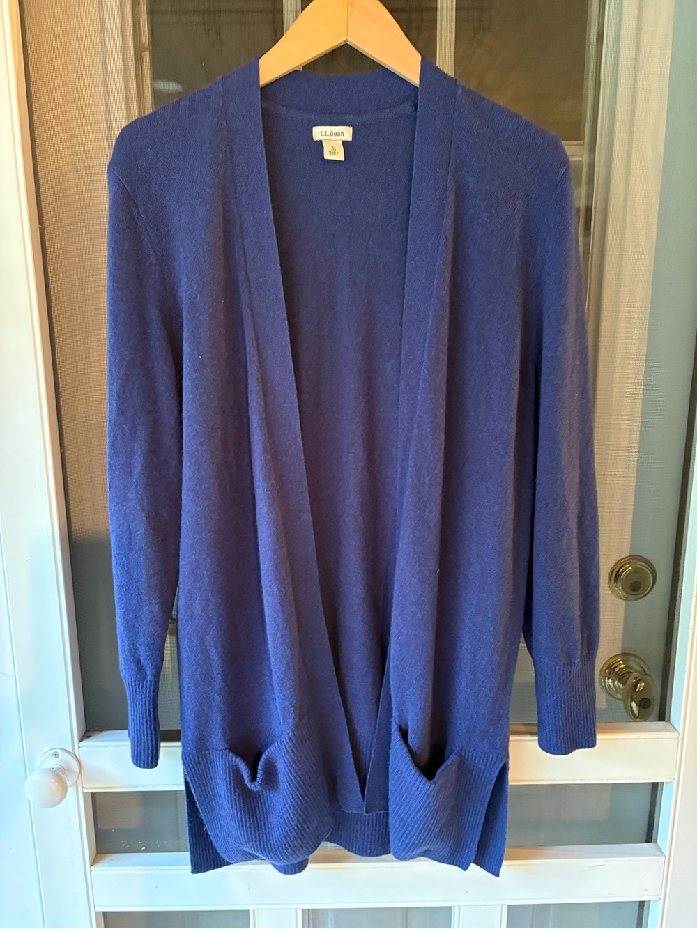 L.L. Bean Women's Open-Front Navy Blue Cardigan cashmere Sweater